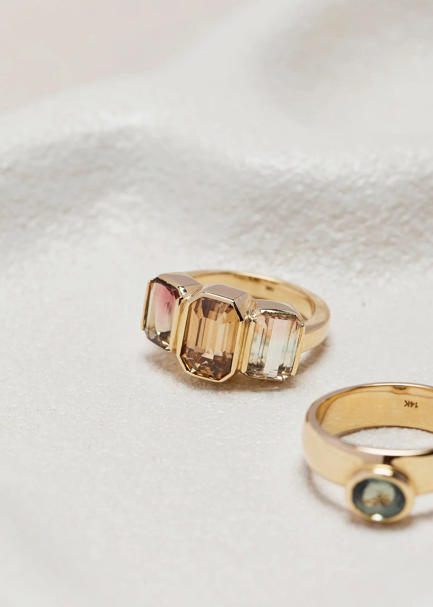 14k Yellow Watermelon Tourmaline Trilogy Band - Image 3