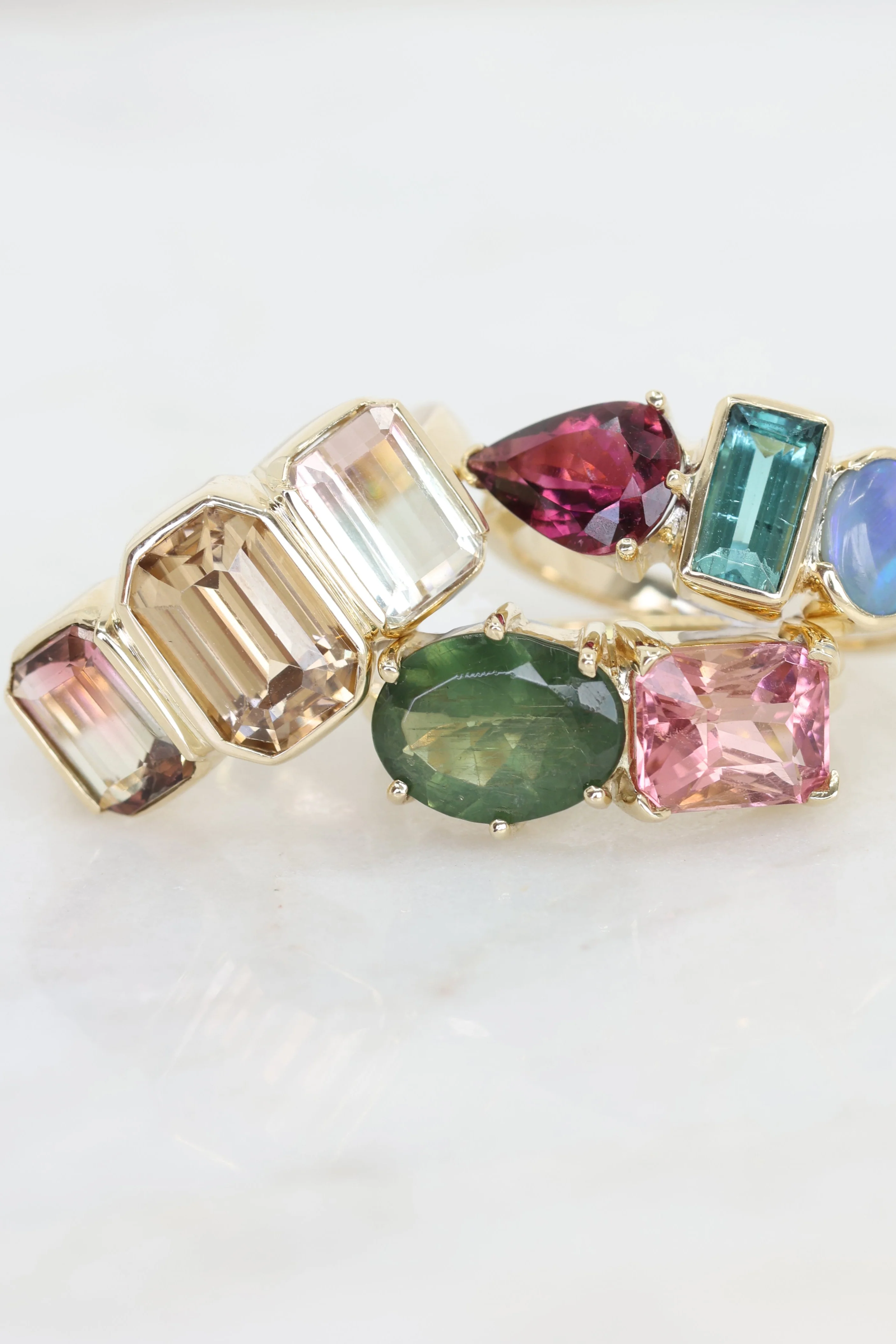 14k Yellow Watermelon Tourmaline Trilogy Band - Image 5
