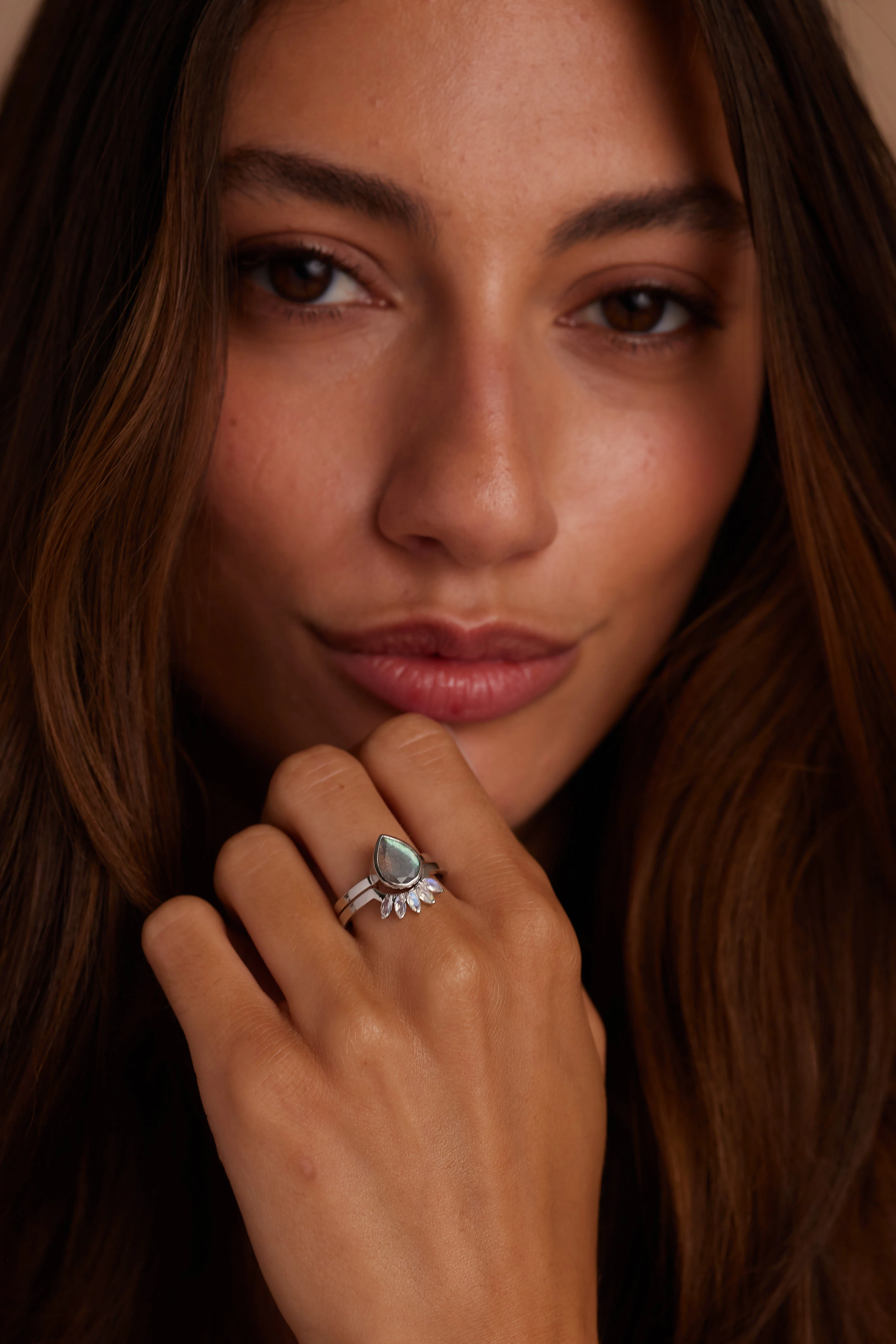 9K White Gold Double Stack Labradorite Halo - Image 3