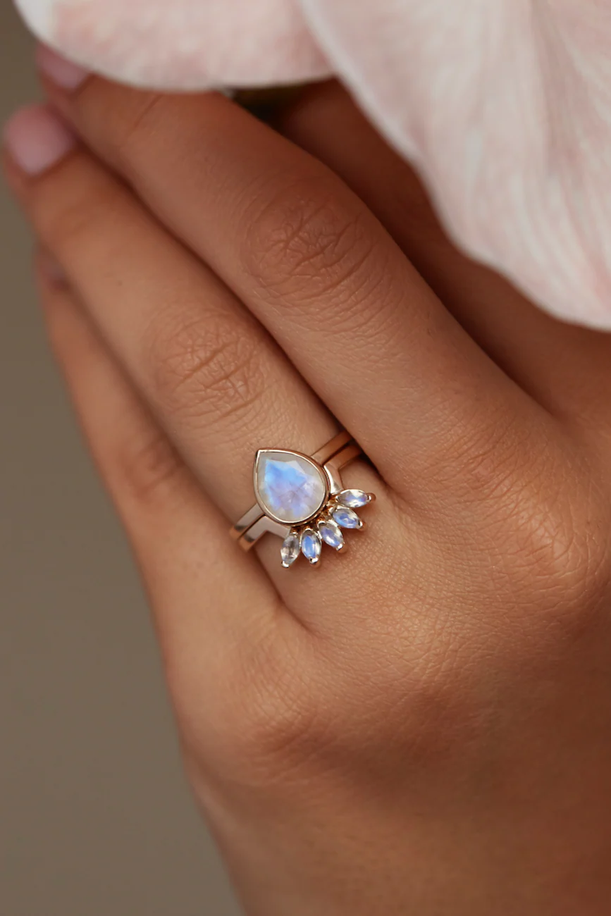 9K White Gold Double Stack Moonstone Halo - Image 3