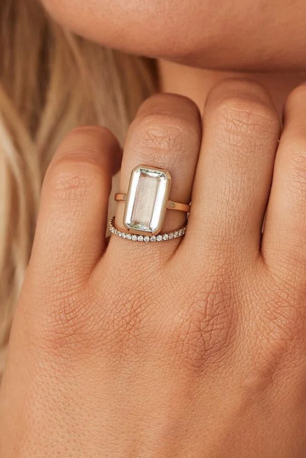 Baguette Aquamarine 9K Yellow Gold Ring - Image 3