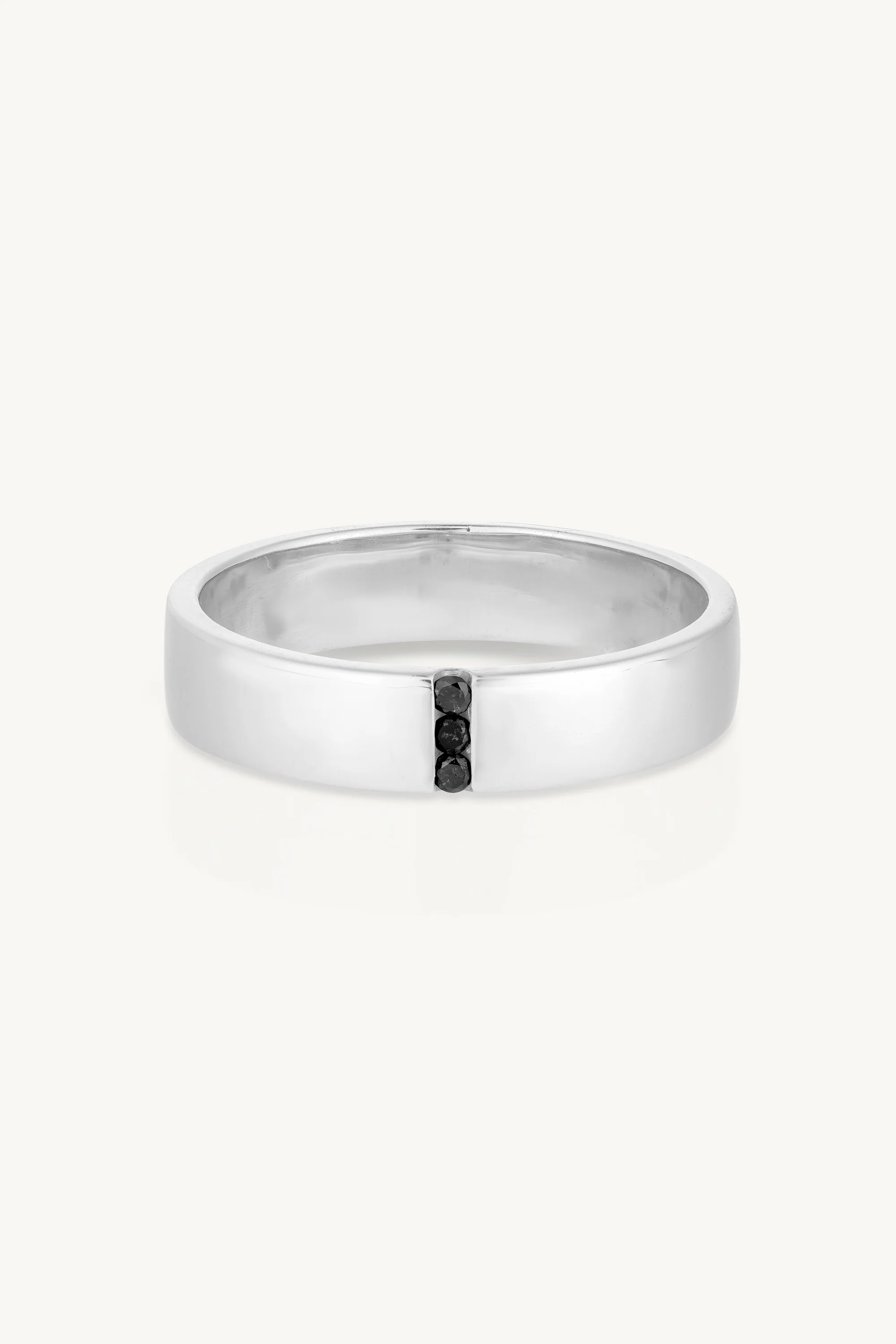 Mens Triple Black Diamond Band White Gold