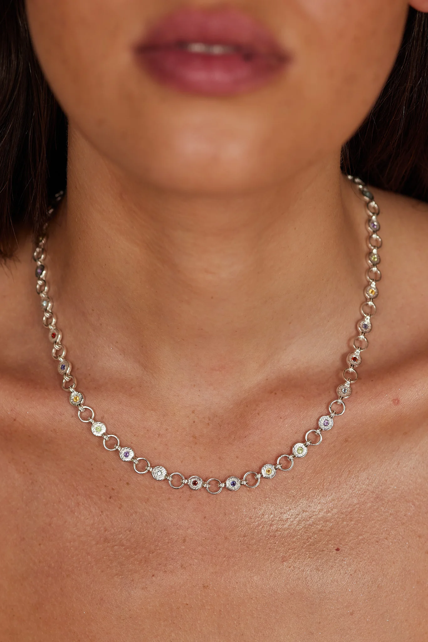 Ellipse Multistone Silver Necklace - Image 2