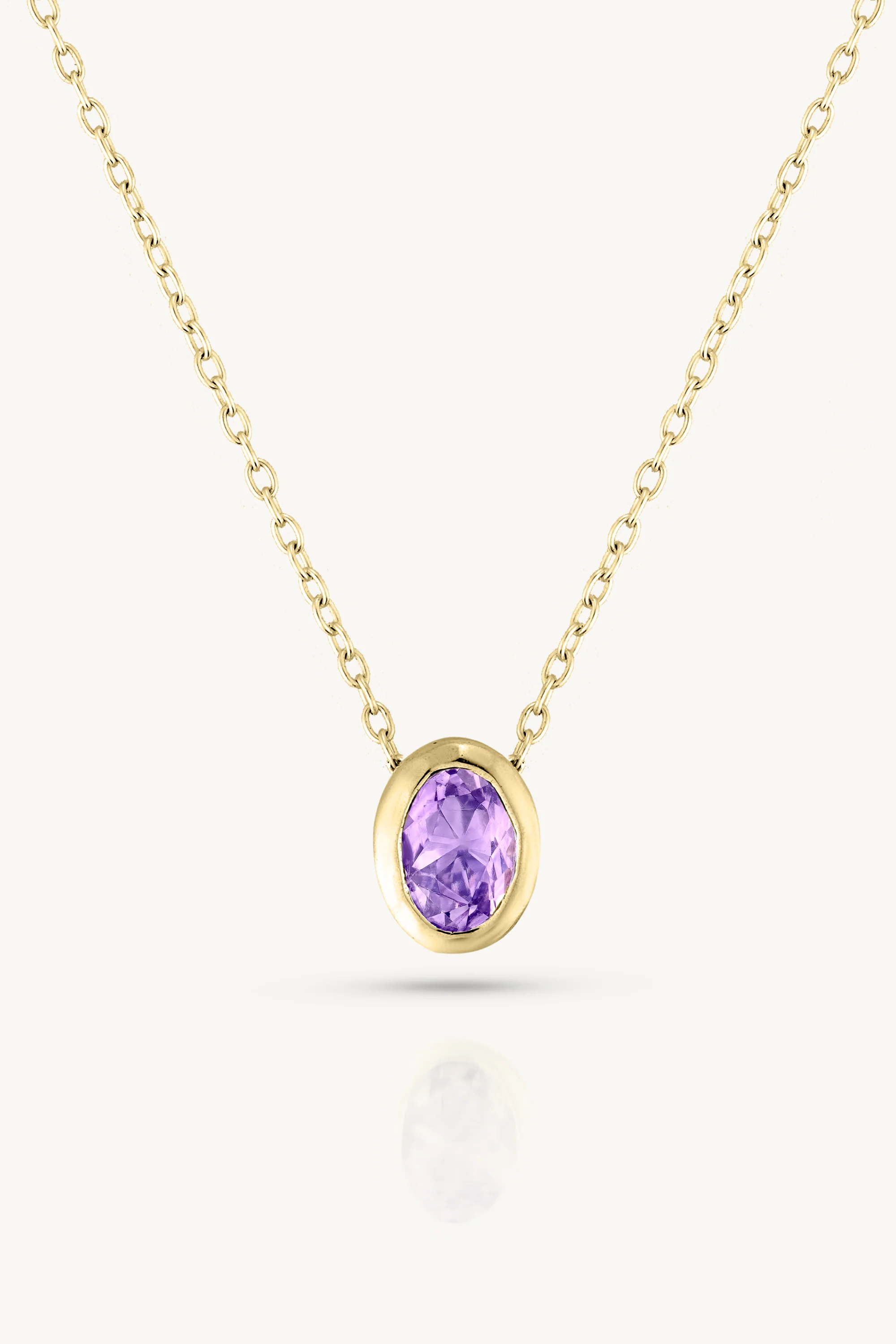 February Amethyst Gold Oval Birthstone Necklace