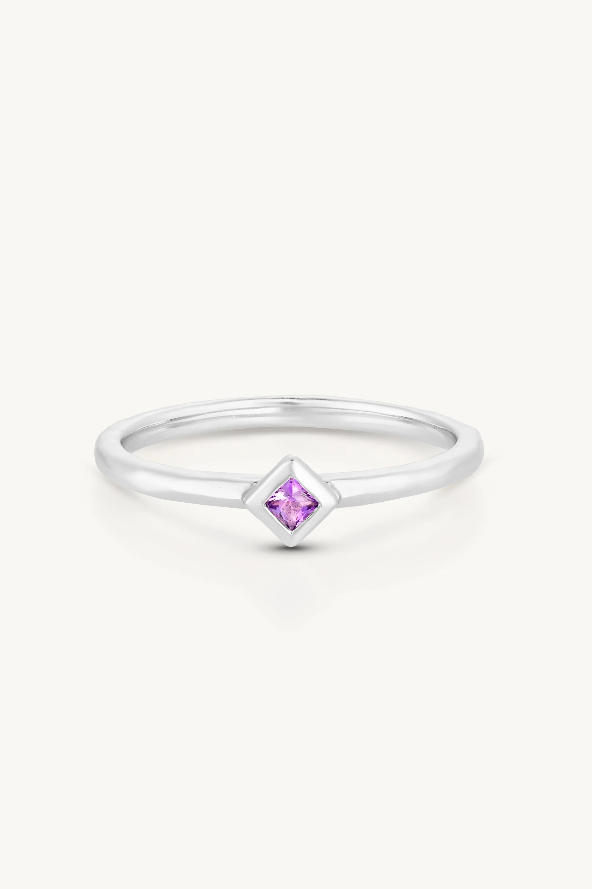 Petite February Amethyst Silver Stacker