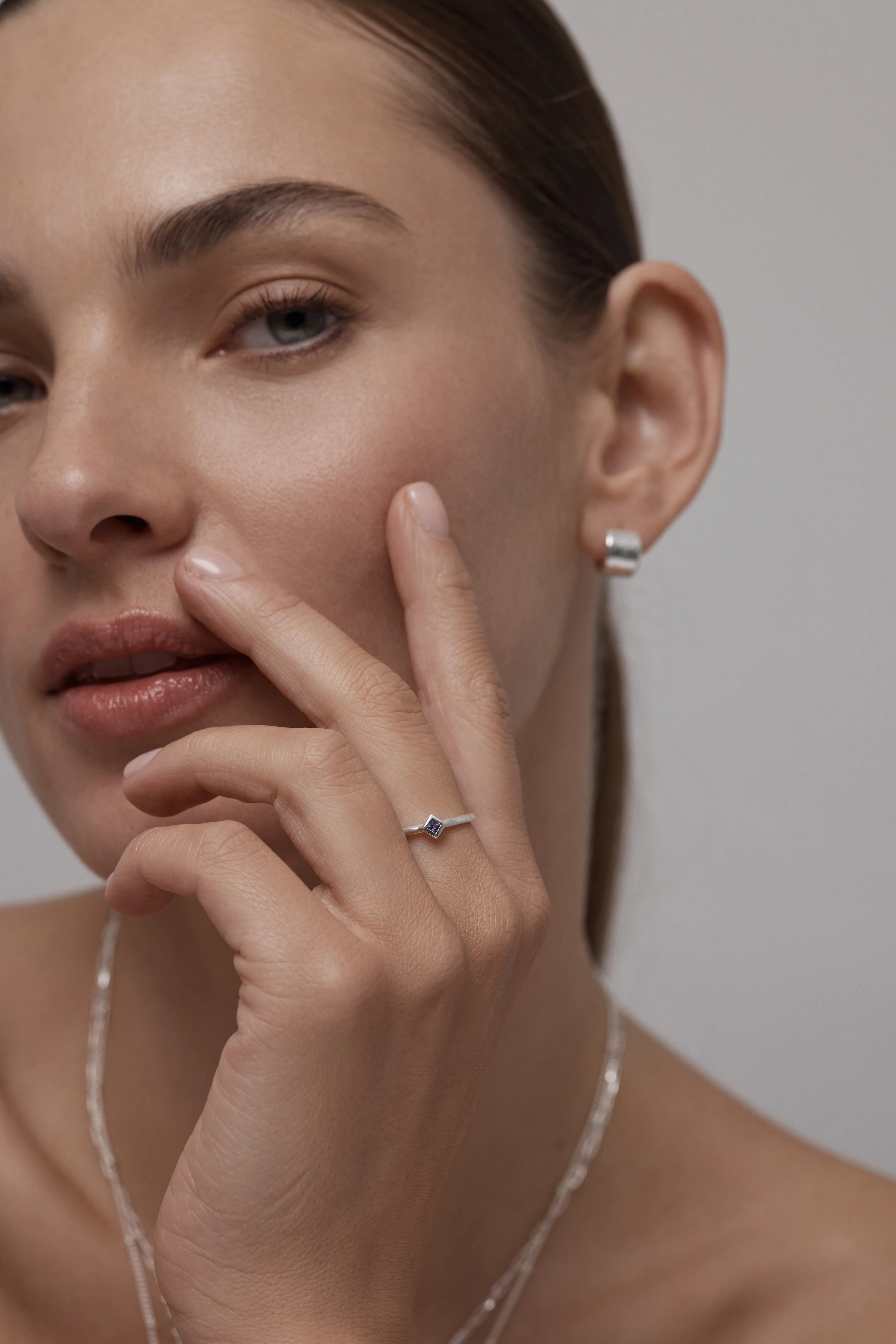 Petite February Amethyst Silver Stacker - Image 3
