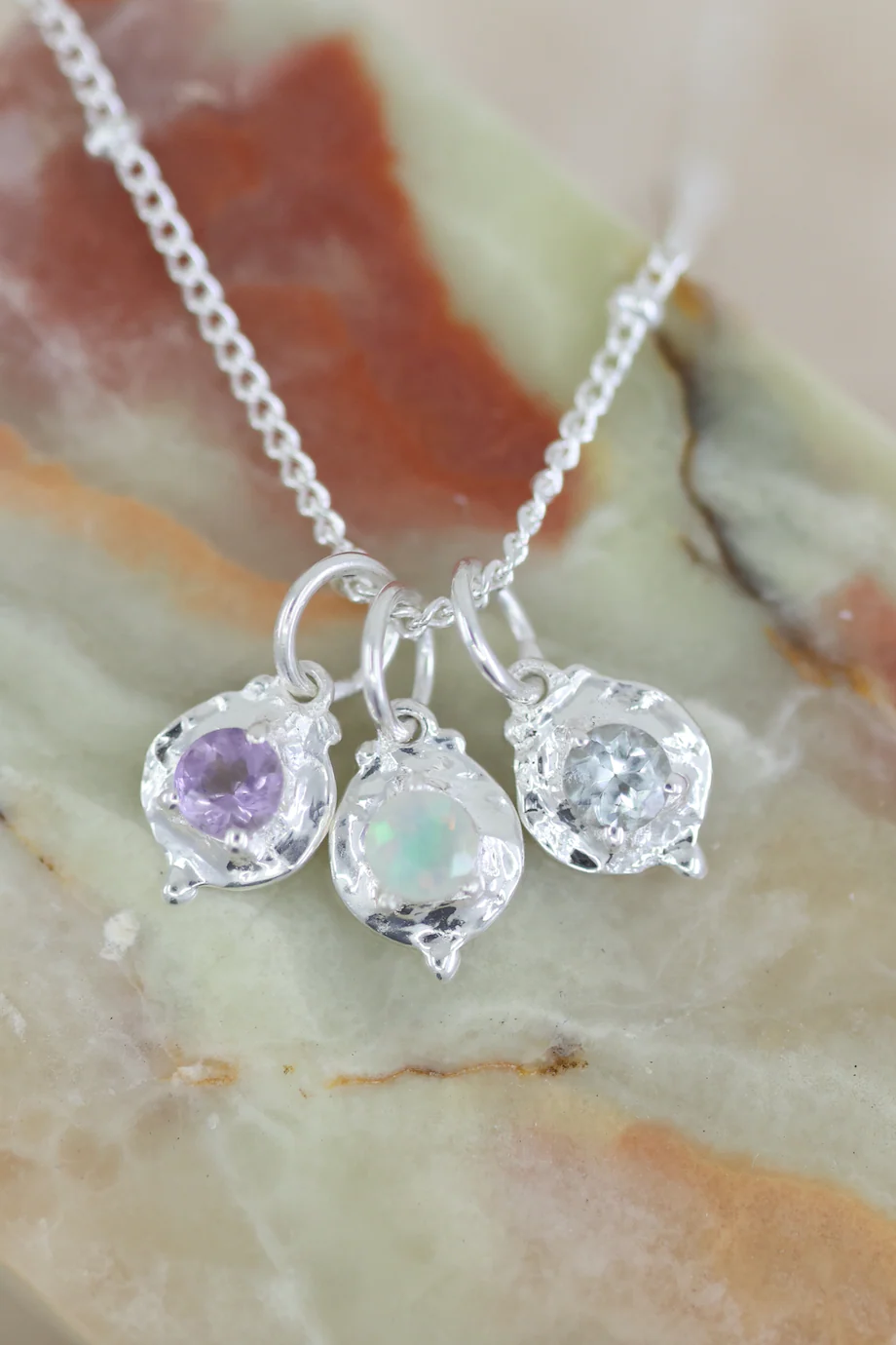 January Garnet Silver Birthstone Necklace Charm - Image 4