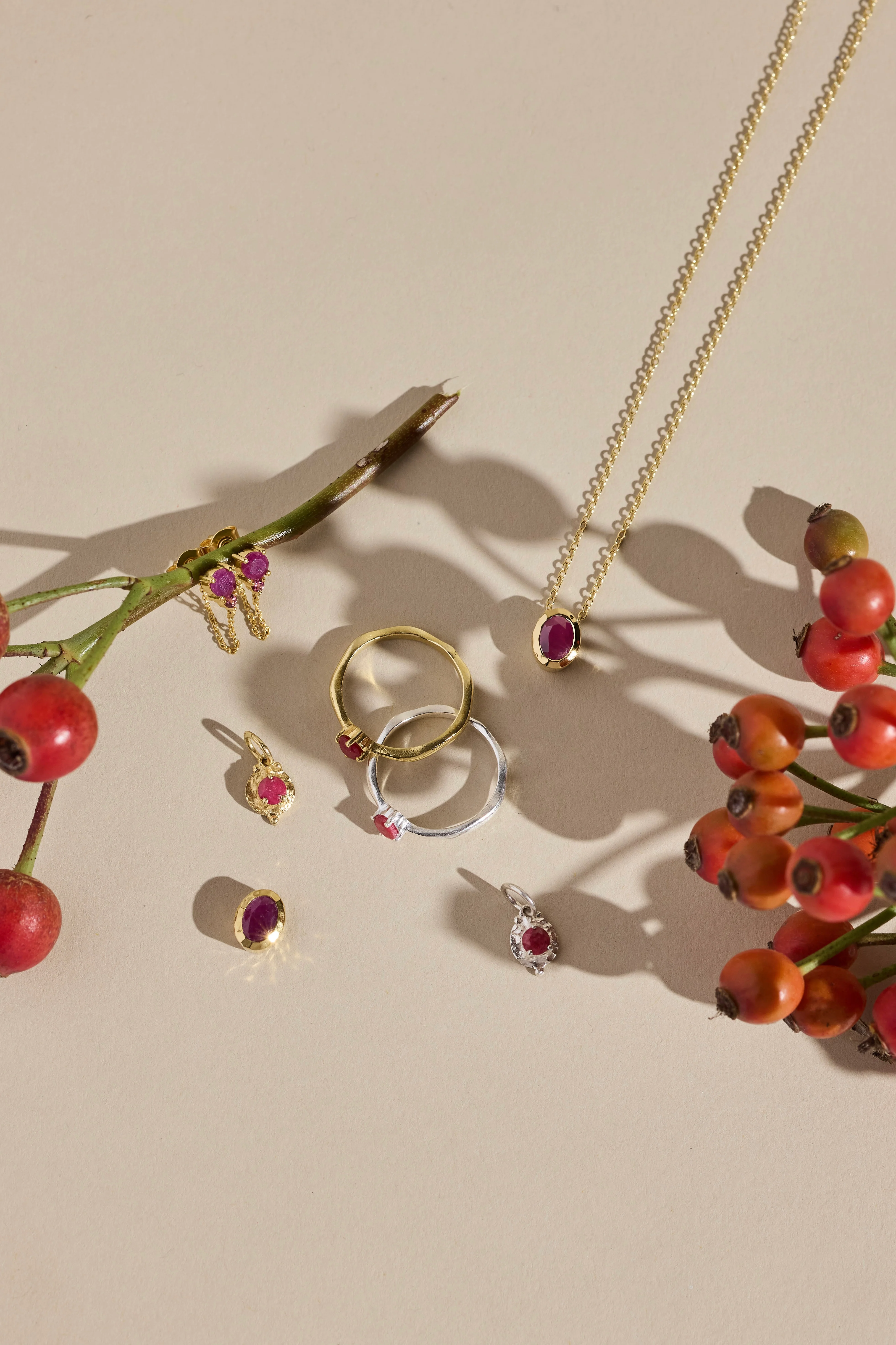 July Ruby Gold Oval Birthstone Necklace - Image 5