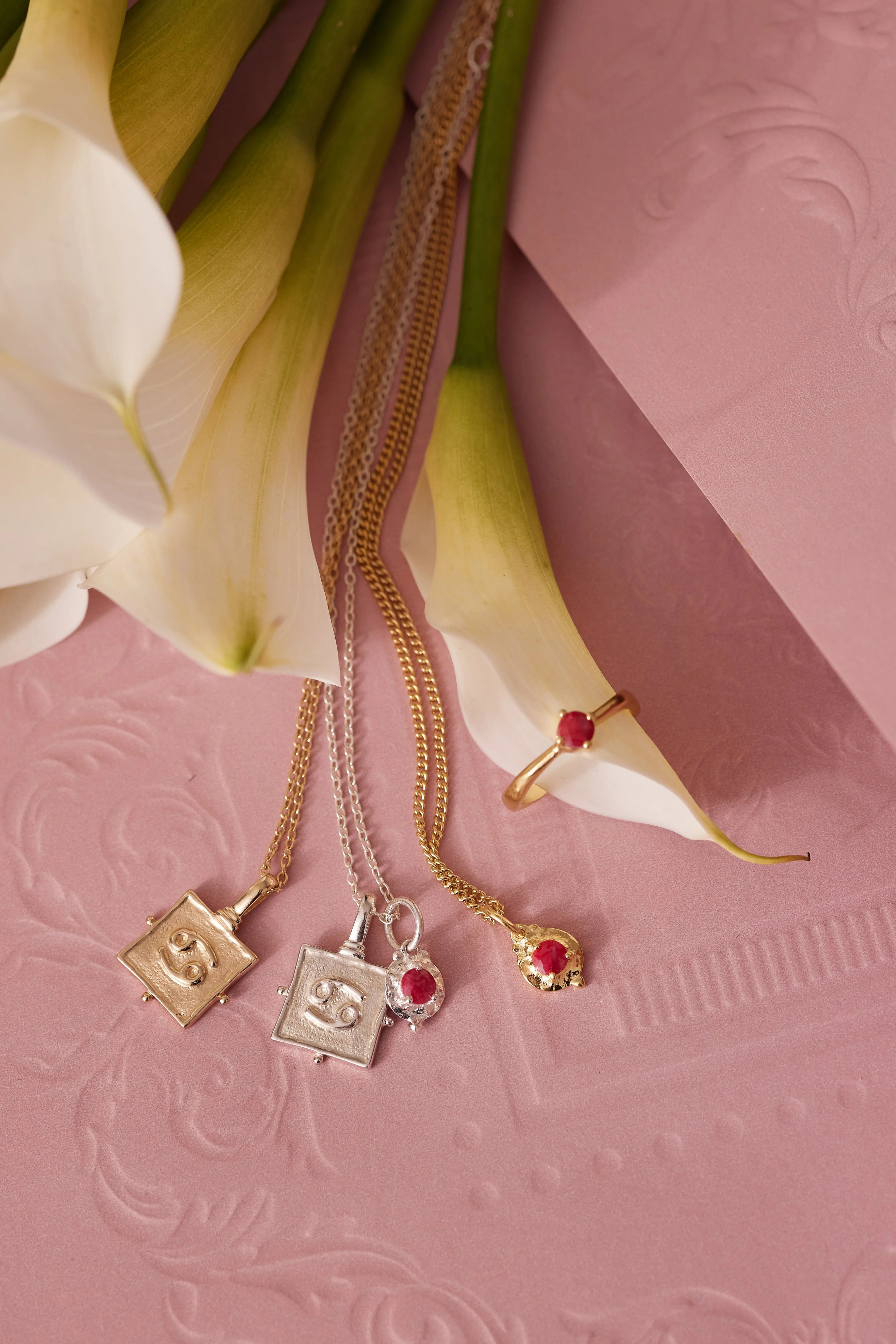 July Ruby Silver Birthstone Necklace Charm - Image 3