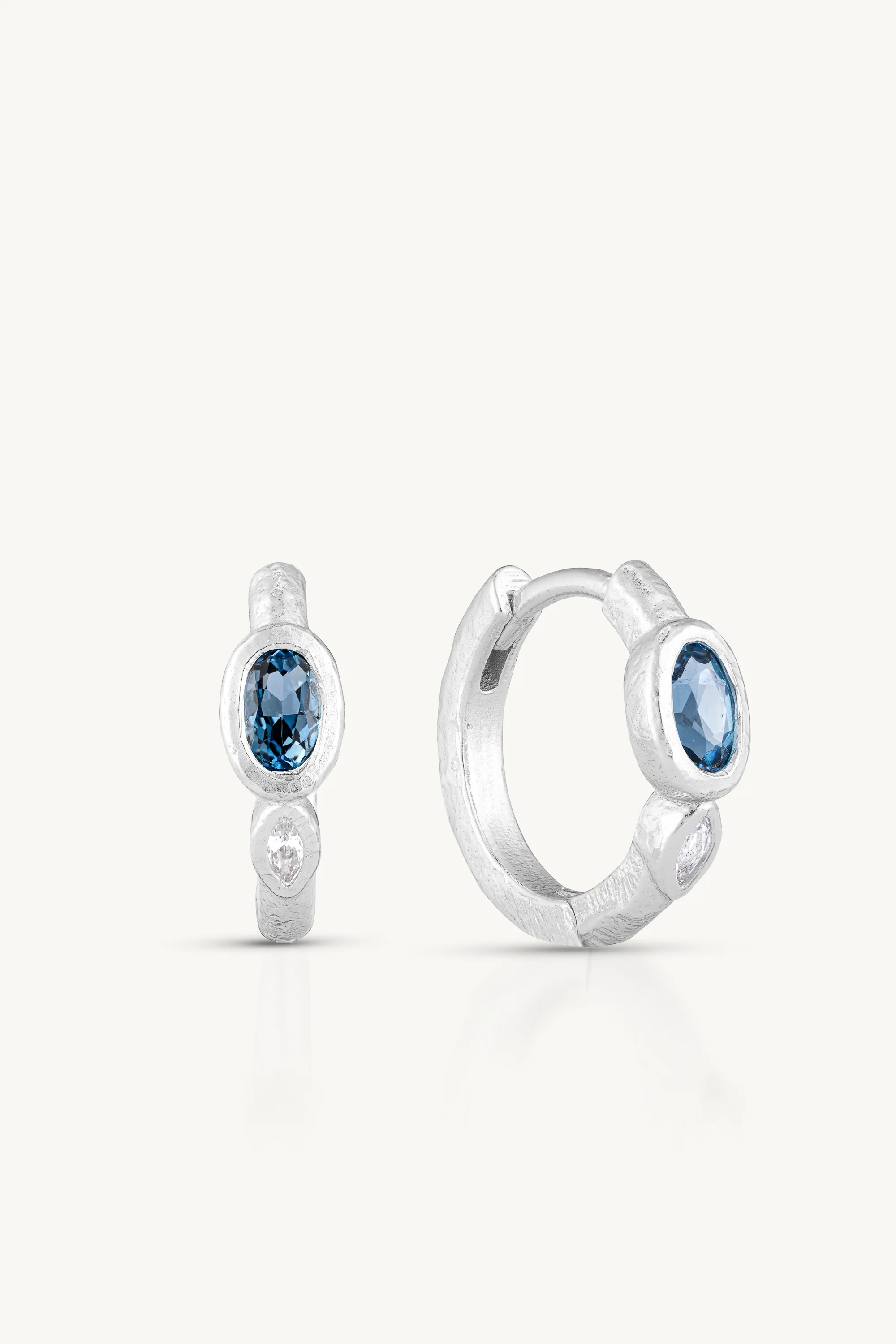 London Blue Topaz Textured Silver Huggies