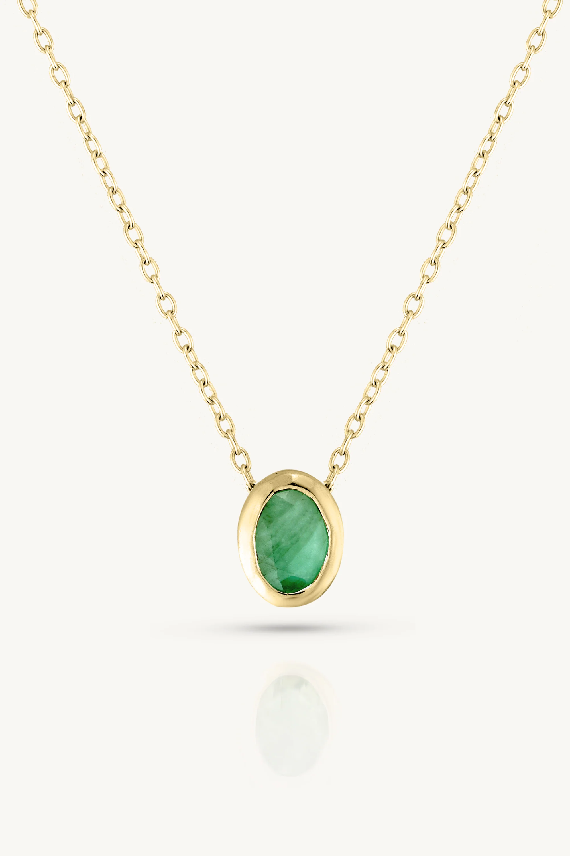 May Emerald Gold Oval Birthstone Necklace