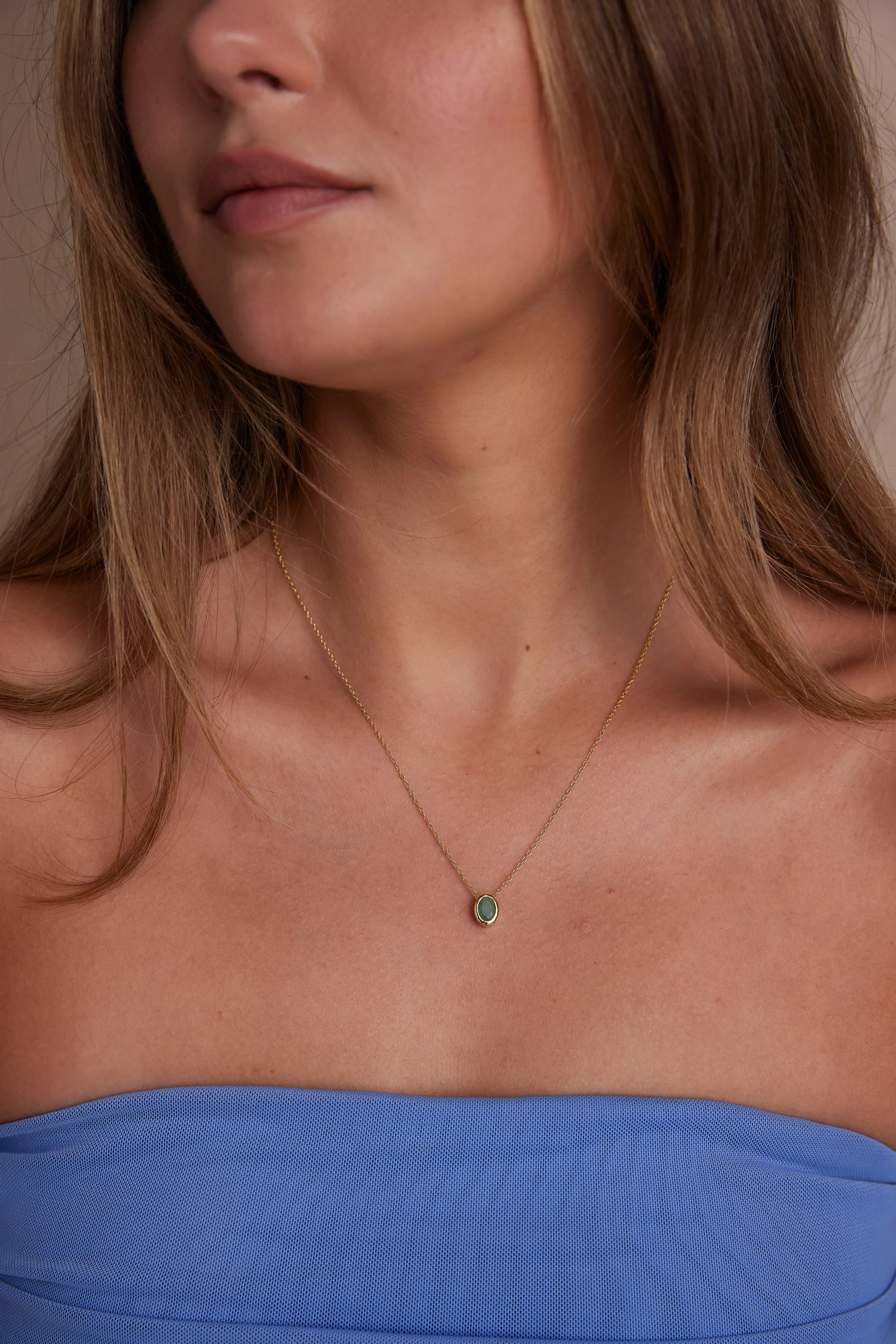 May Emerald Gold Oval Birthstone Necklace - Image 2