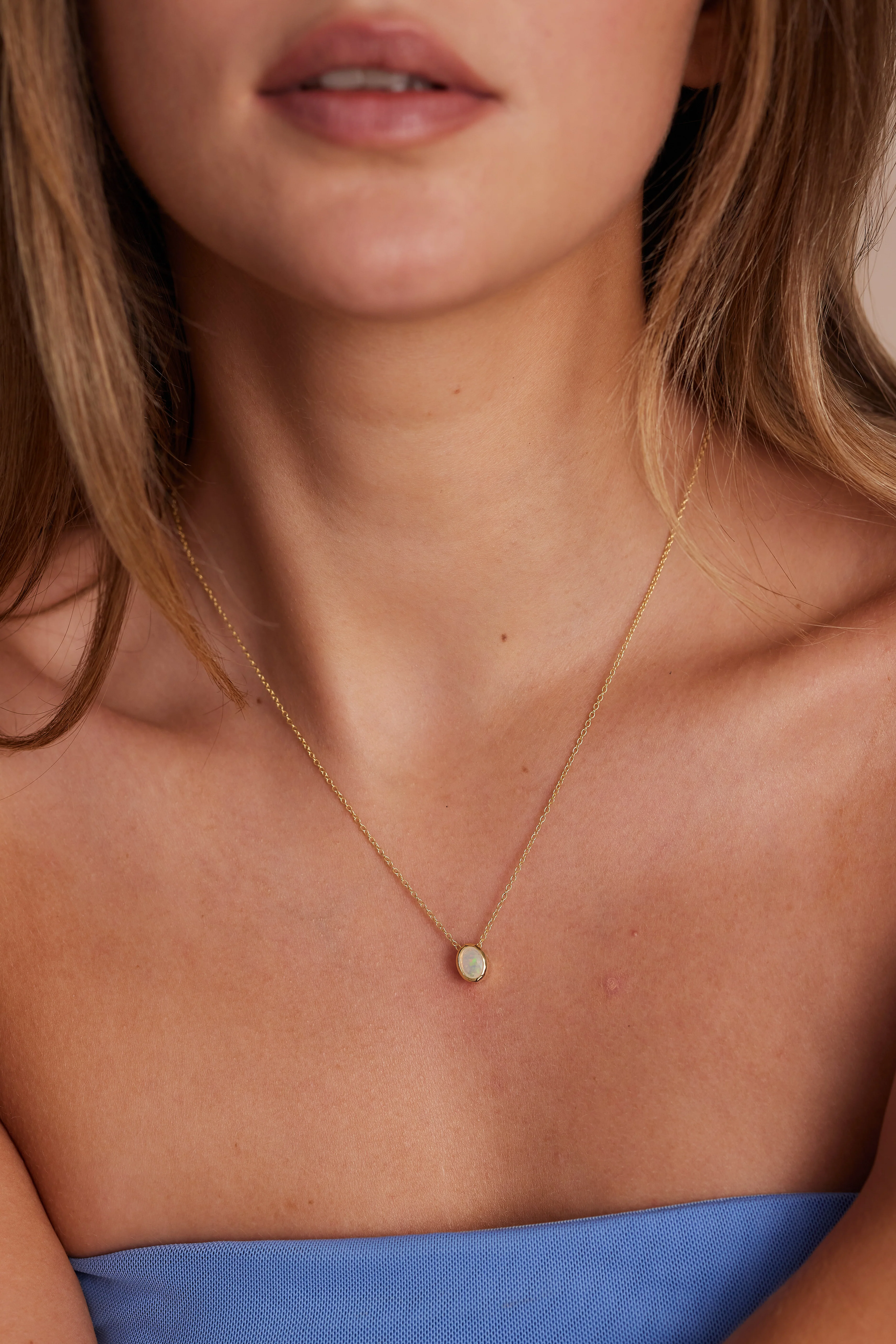 October Opal Gold Oval Birthstone Necklace - Image 3