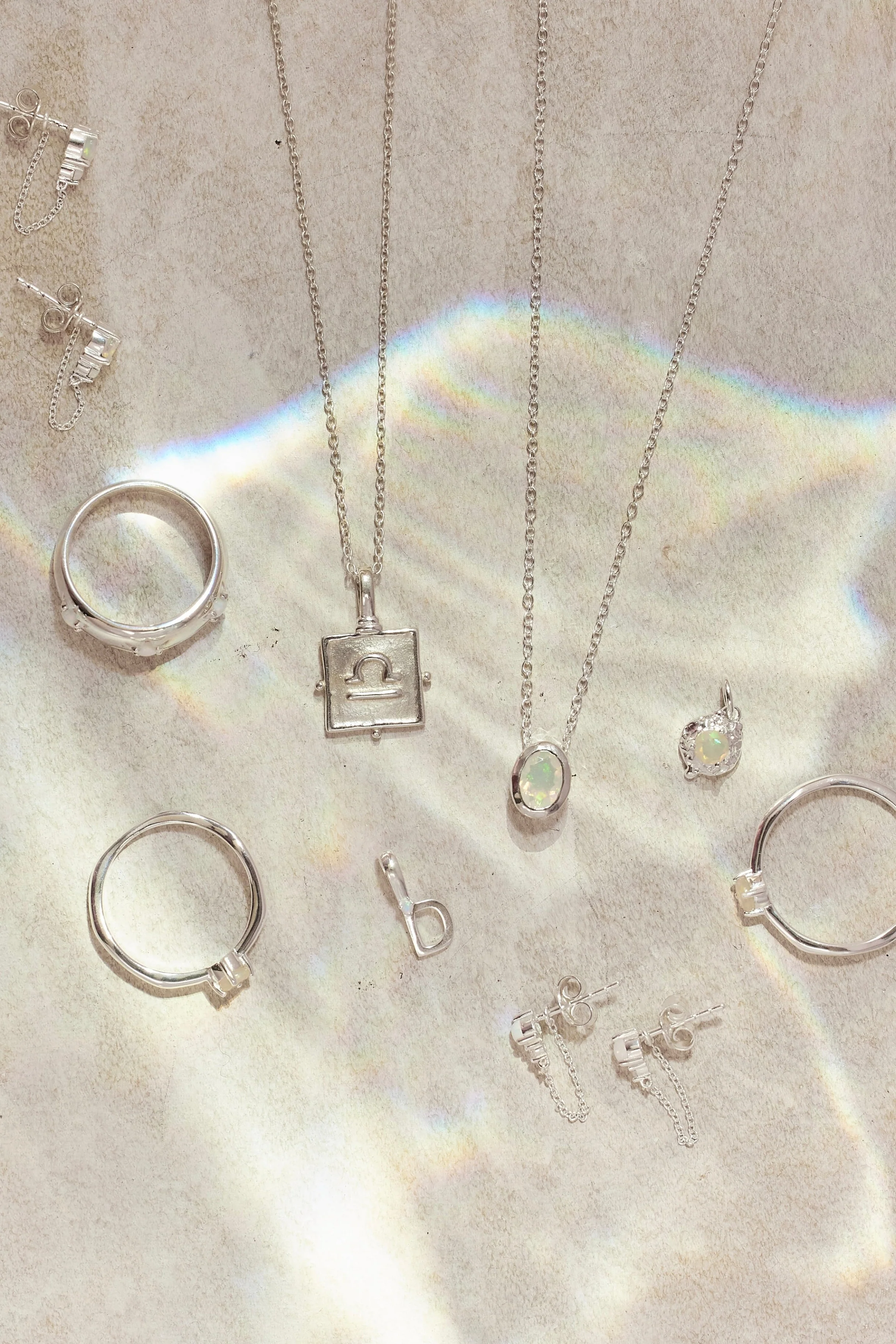 October Opal Silver Birthstone Necklace Charm - Image 2
