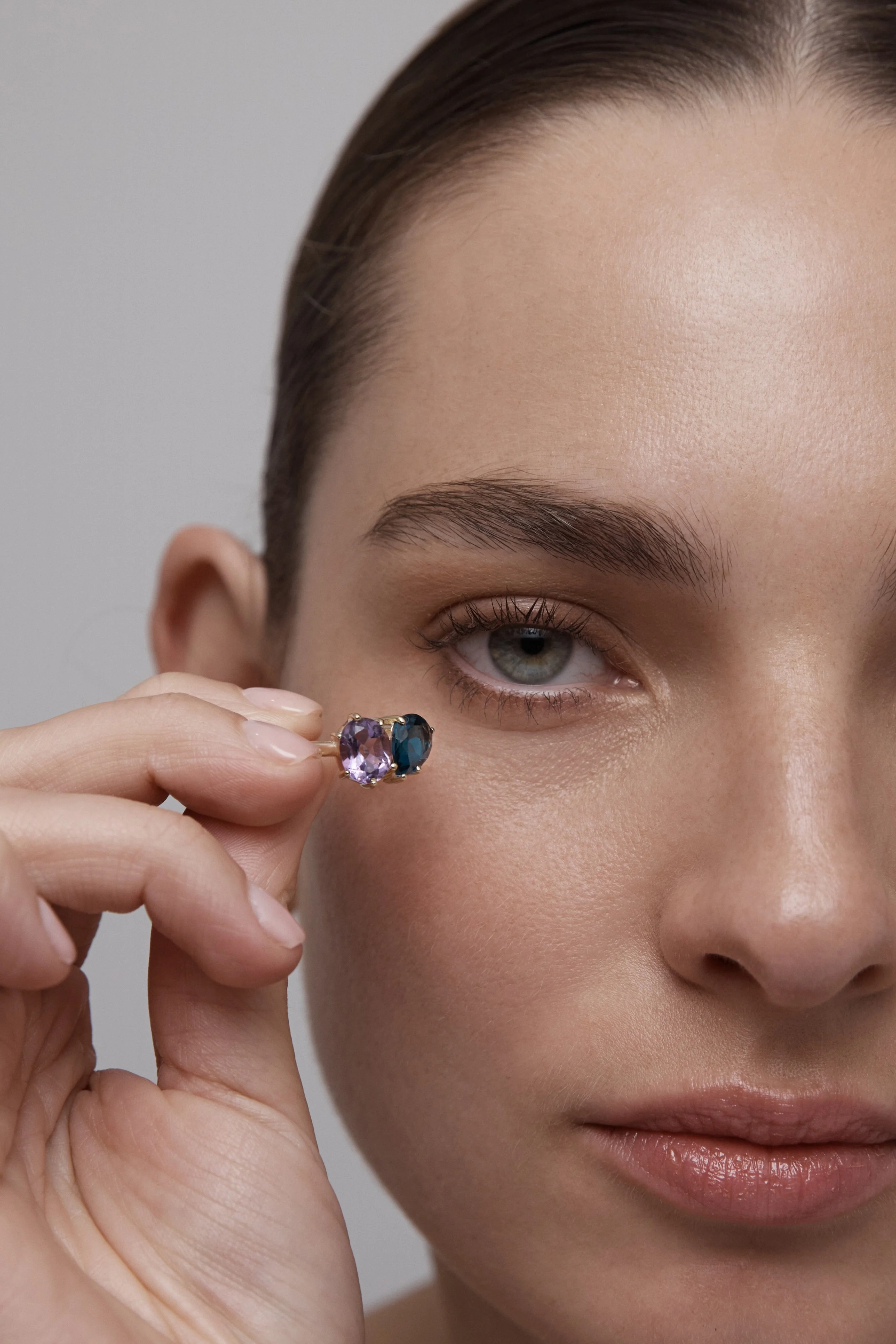 Tanzanite & Sapphire 14k Yellow Gold Twin Band - Image 2