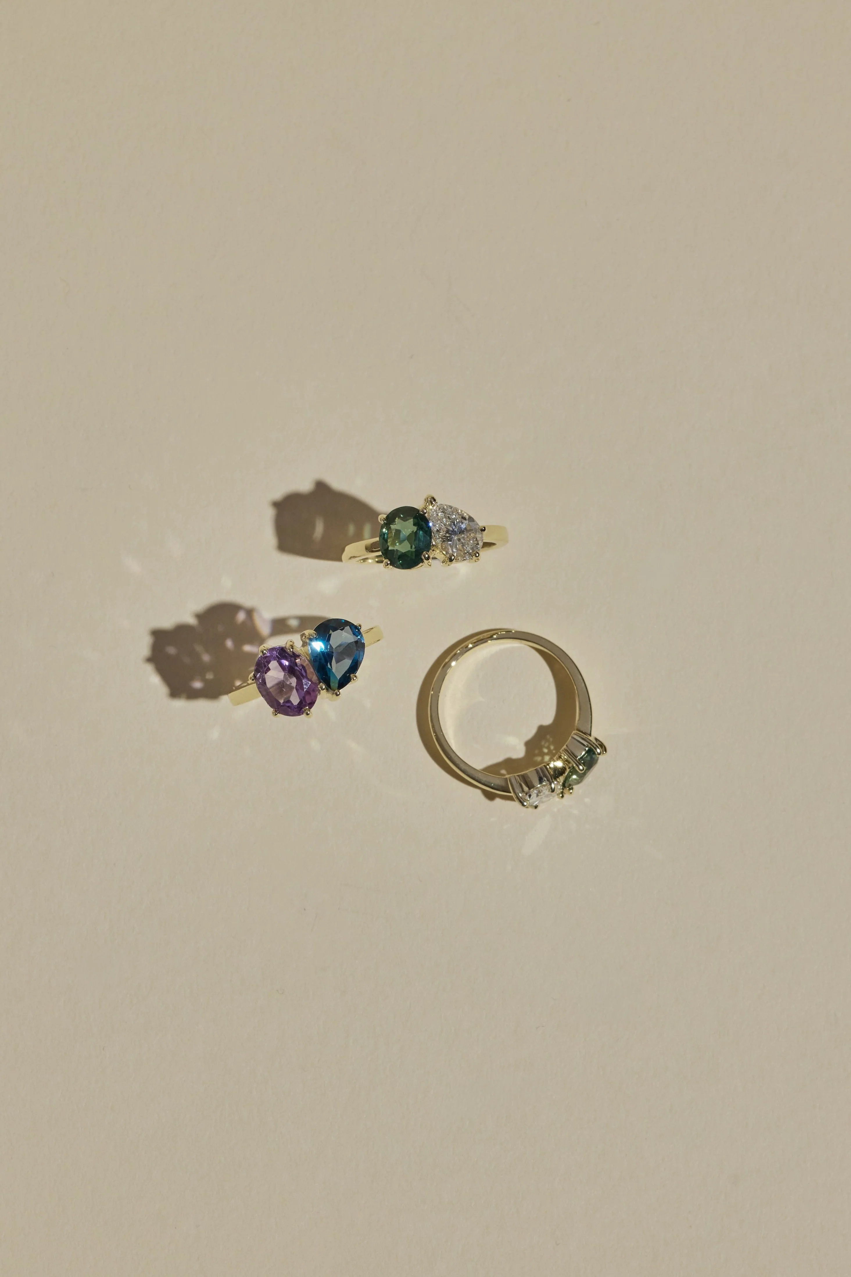Tanzanite & Sapphire 14k Yellow Gold Twin Band - Image 3