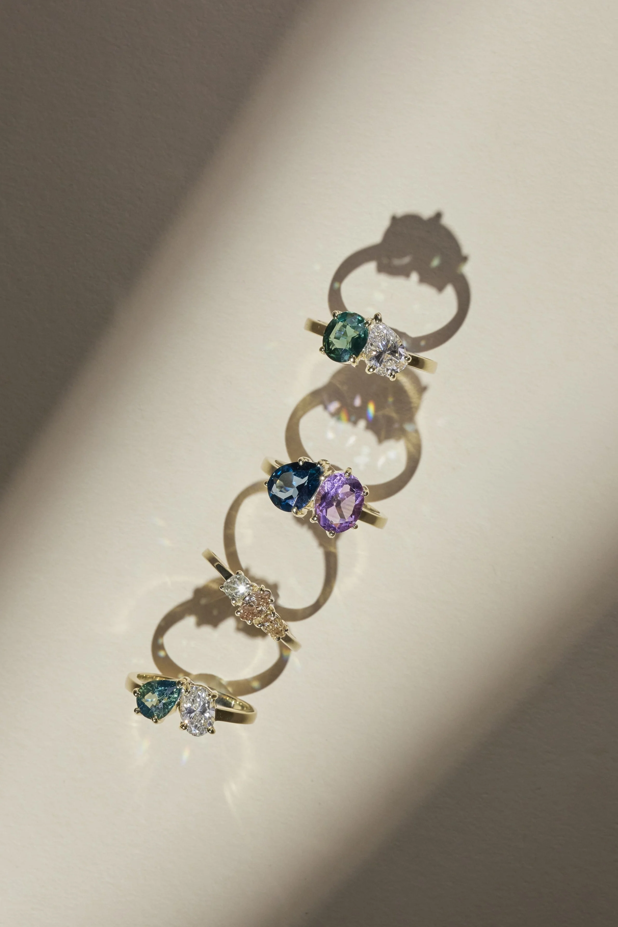 Tanzanite & Sapphire 14k Yellow Gold Twin Band - Image 4
