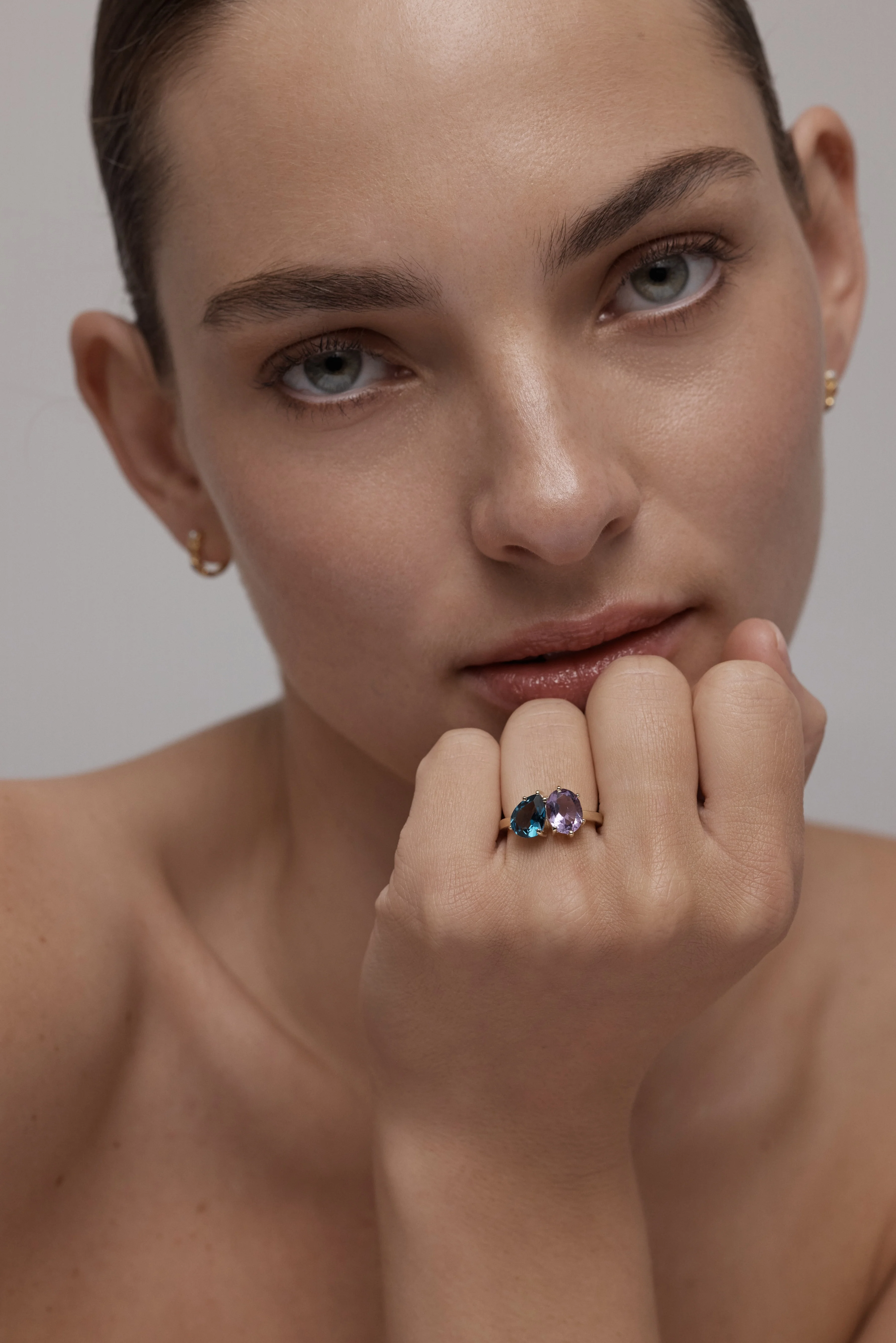 Tanzanite & Sapphire 14k Yellow Gold Twin Band - Image 5