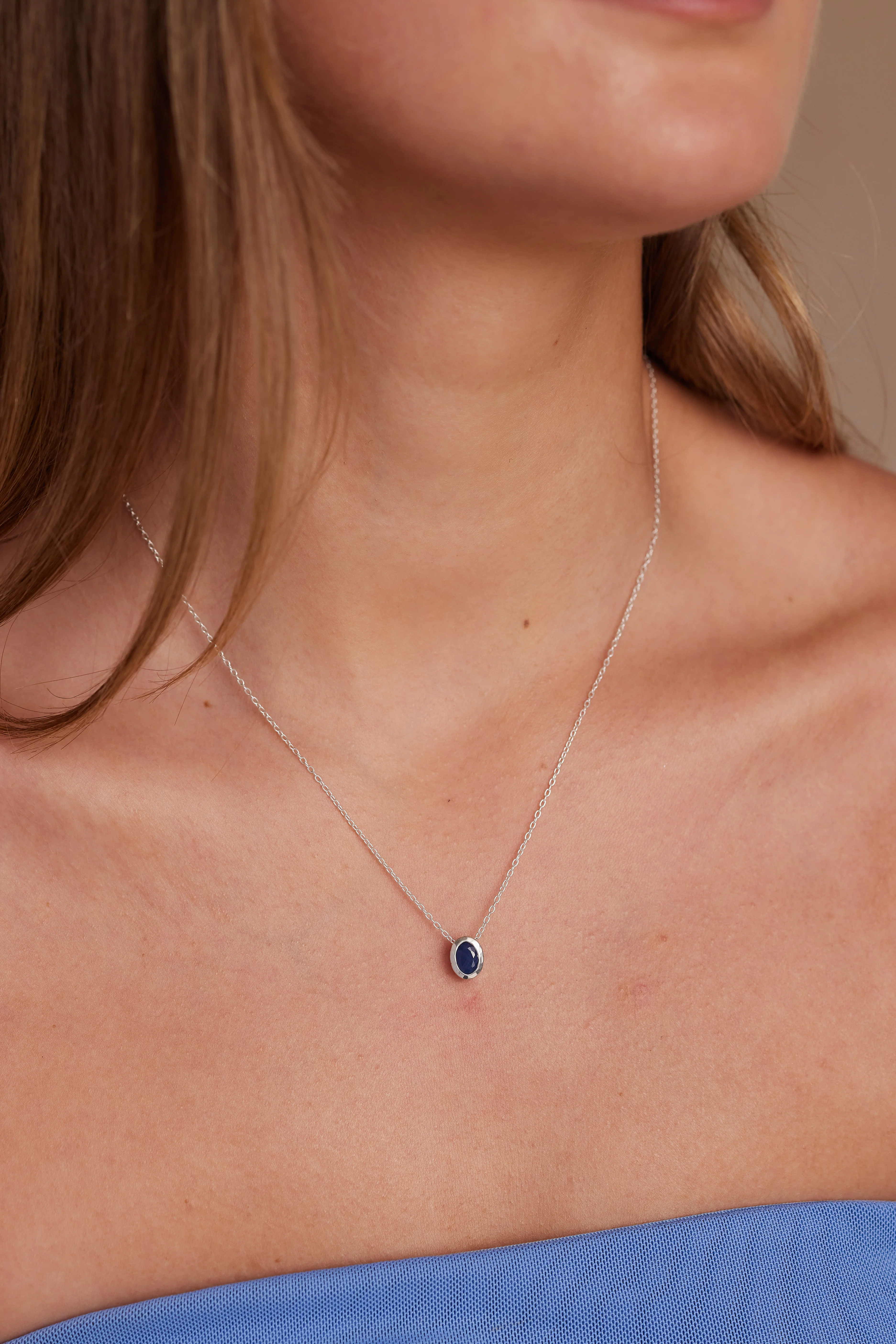 September Sapphire Silver Birthstone Oval Charm - Image 2