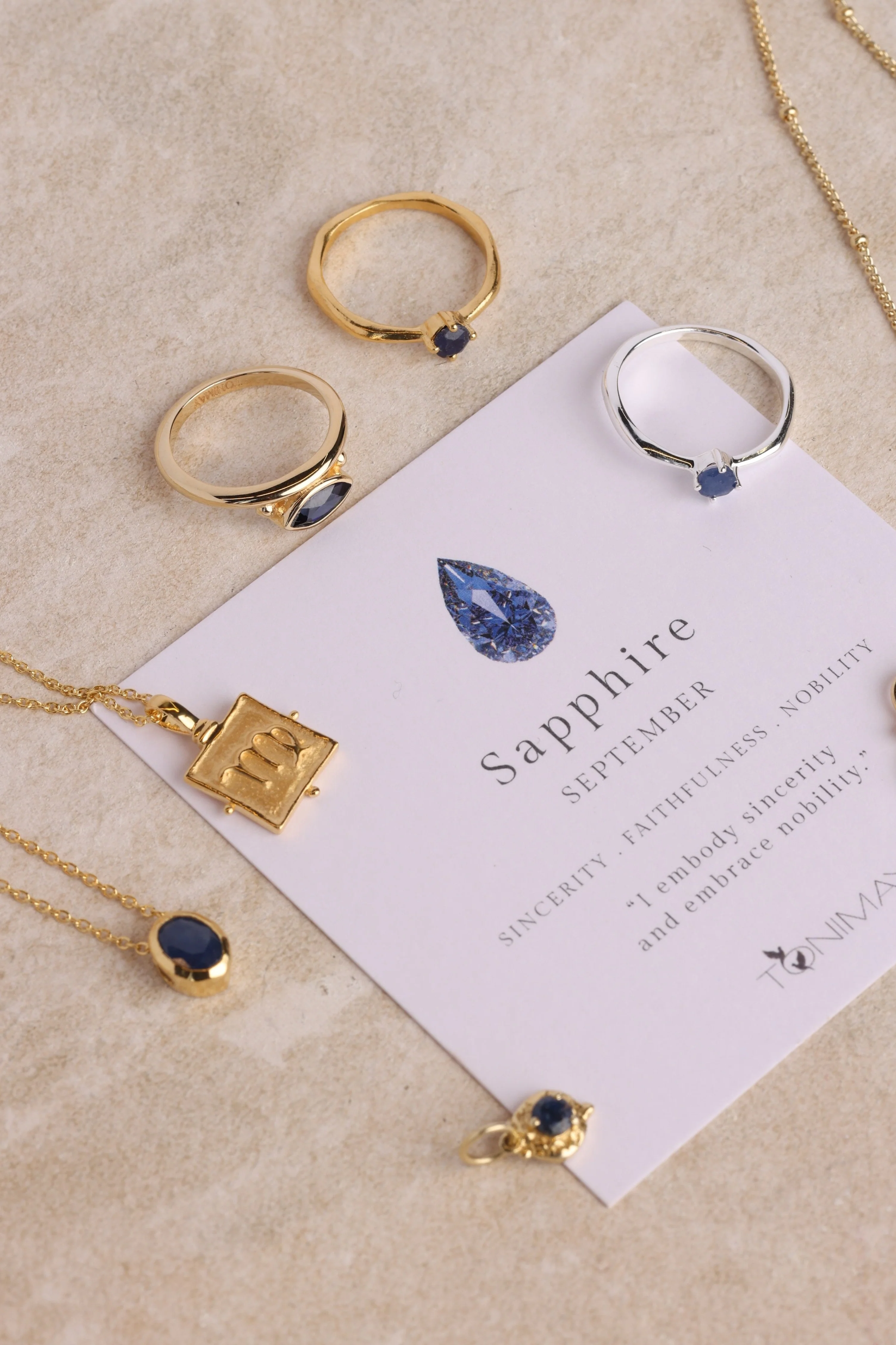 September Sapphire Gold Birthstone Necklace Charm - Image 4