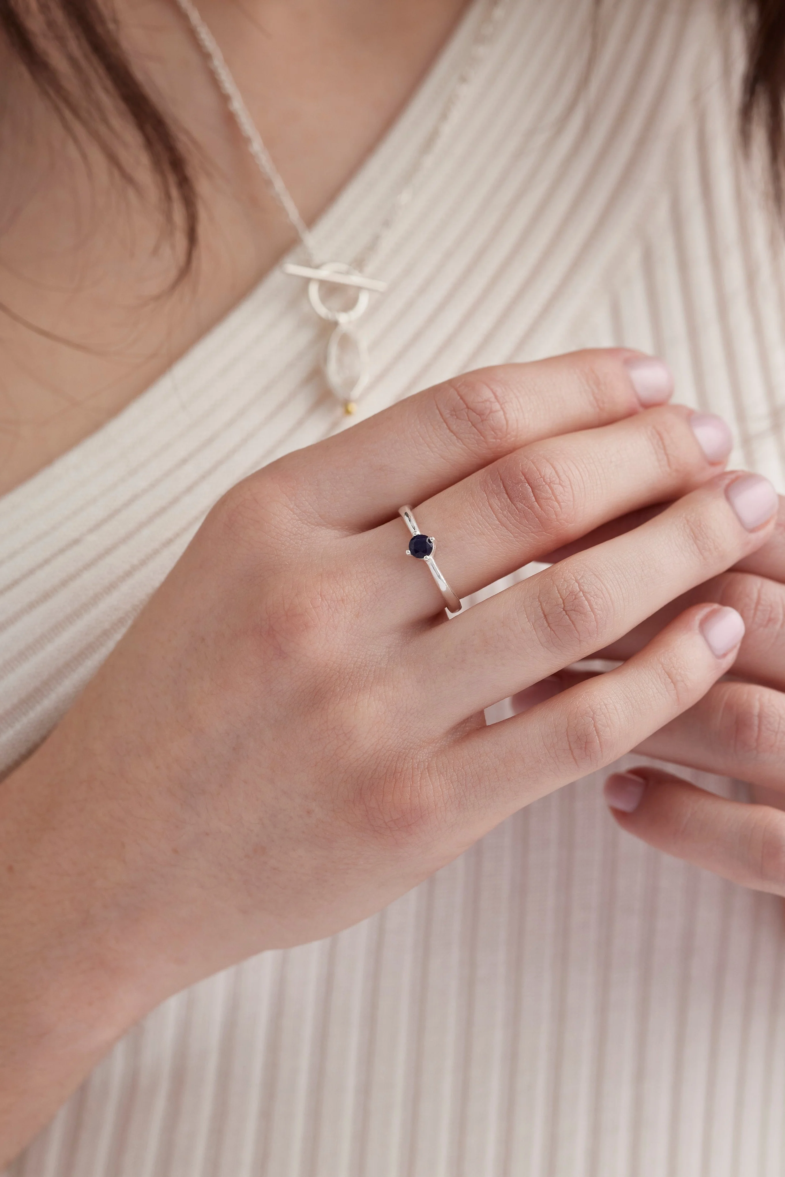 September Sapphire Silver Birthstone Ring - Image 3