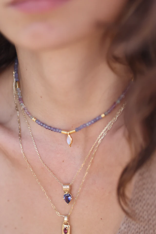 Theia Tanzanite & Fluorite Gold Beaded Necklace - Image 3