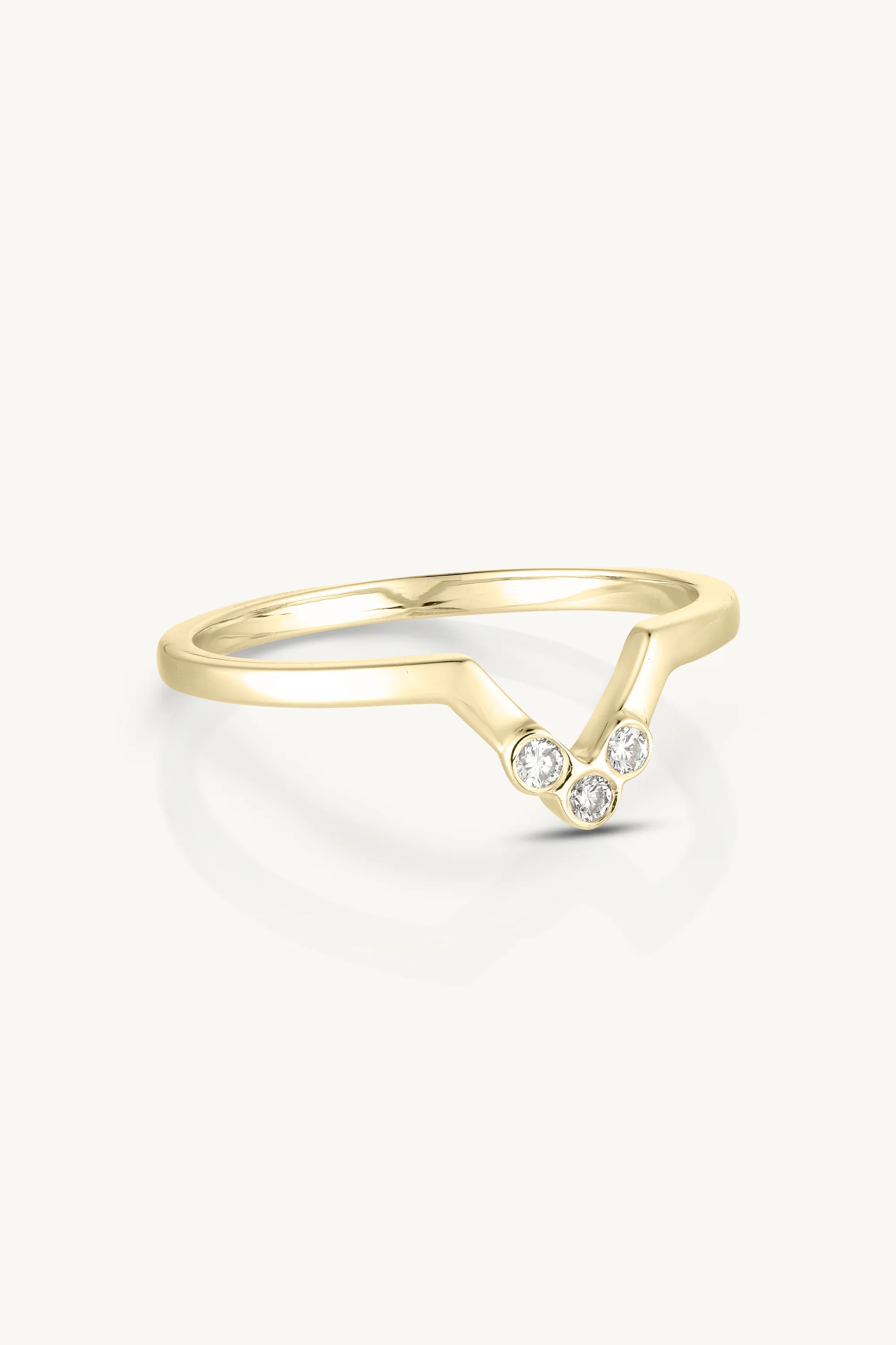 Trilogy White Diamond Yellow Gold Chevron Band - Image 3